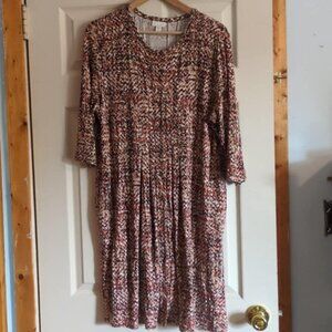 J. Jill Women Button-Front Dress Sz Large Petite Pleated Earthy Prairie Midi